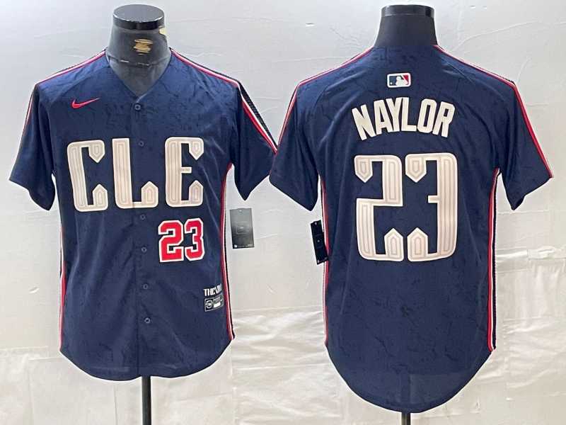 Mens Cleveland Guardians #23 Josh Naylor Number Navy 2024 City Connect Limited Stitched Jersey